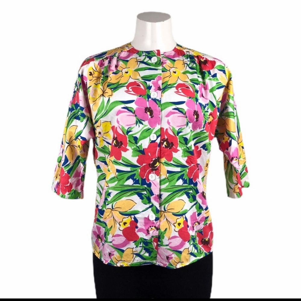 Vintage Floral Button Front Blouse